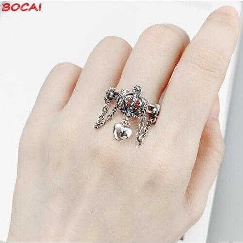 Real 925 sterling silver crown tassel ring female silver niche design Korean simple jewelry