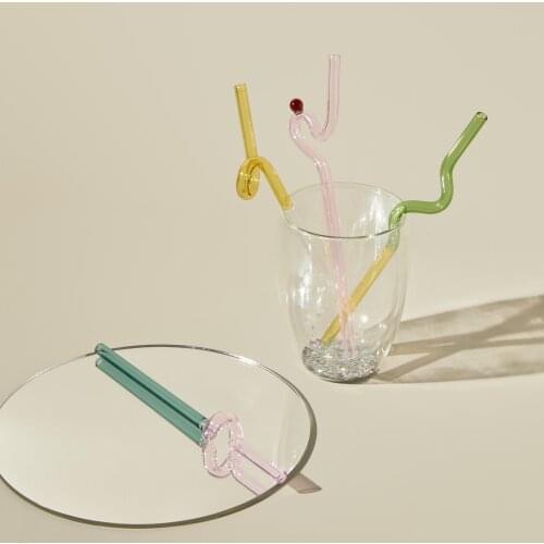 Nordic Color Glass Straw Lovely Coffee Mixing Bar Design Reusable Straw Long Stem Glass Straw Drinkware Drinking Water Cup
