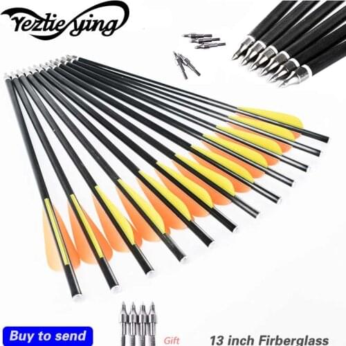 6pcs 13'' Fiberglass arrows Crossbow Bolts with 3"(1 yellow,2 orange)TPU Vane Flat Nock shoot beast archery bow outdoor
