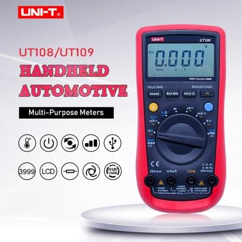UNI-T UT109 Automotive Multimeter;AC DC volt Current Ohm meter;Capacitance Temperature test;Engine speed Measure RS232 interface