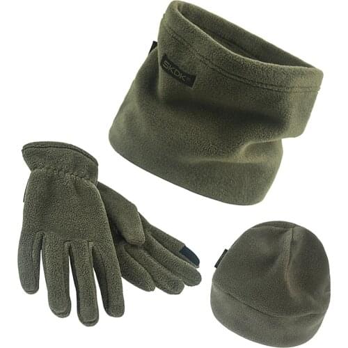 3pcs Thickened Fleece Hat Scarf Beanie Cap Gloves Set Men Autumn Winter Warm Camping Portable Outdoor Elements Warmer Winter