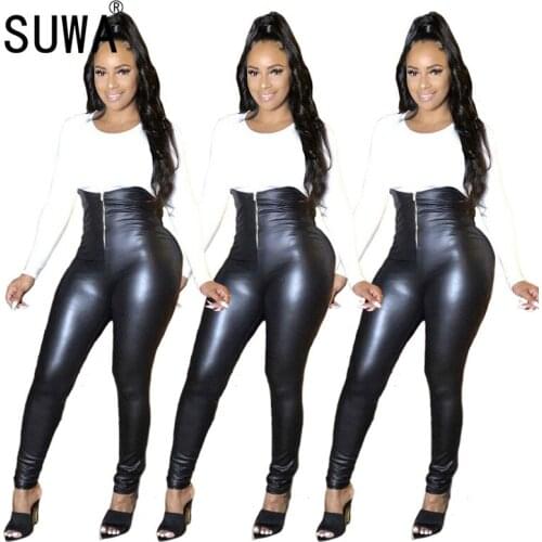 Fashion High Waist Slim PU Leather Pant Party Fitness Sexy Bodycon Pants Ladies Trousers