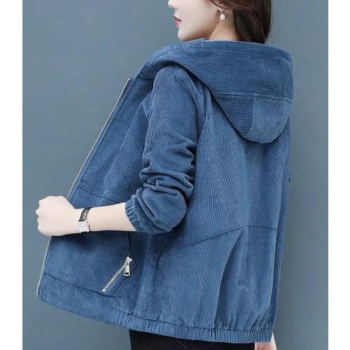Women Corduroy Jackets Loose Outwaer Female Casual Middle-aged Mother Hooded Overcoats R811 Spring Autumn Plus Size Solid Color