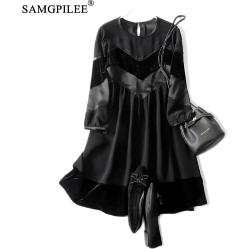 Winter Clothes Women 2021 New Office Lady Plus Size Dress A-line Patchwork Full Sleeve Empire O-neck Dresses For Womens 4XL