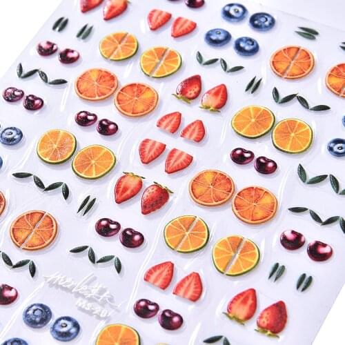 1Pcs 5D Embossed Fruit Series DIY Nail Art Fold Stickers Decor Cookies Food Nail Sliders Design Decoration Manicure Tips