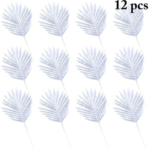 12 pcs Silver Artificial Tropical Leaf DIY Lifelike Artificial Leaves Fake Leaf for Wedding Party Decor