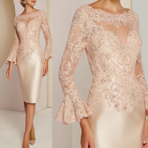 2021 A-Line Jewl Pink 3/4 Flare Sleeve Mother Of The Bride Dresses Appliques Tea Available Elegant Wedding Party Gowns