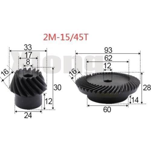2M-15 / 45Teeths 1: 3 Ration Precision Spiral Bevel Gear Spiral Bevel Gear 0.91g