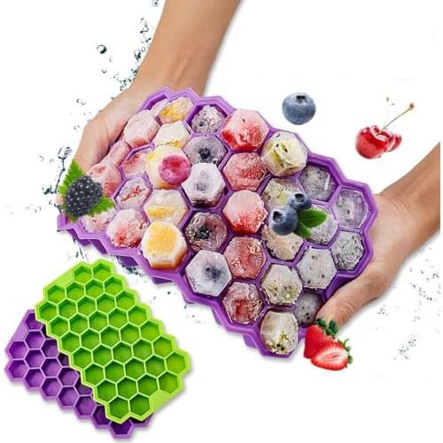 37 Cubes Honeycomb Ice Cube Tray Silicone Ice Cube Maker Mold With Lids For Ice Cream Party Whiskey Cocktail Cold Drink