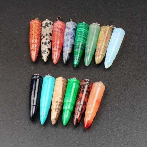 6pcs Natural Stone Onyx Multicolor Bullet Shape Hexagonal Pointed Pendulum Reiki Chakra Crystal Bead Pendant Jewelry Making Free