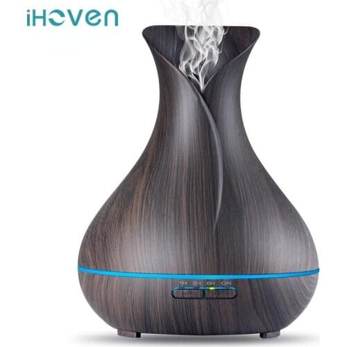 Aroma Diffuser Vase Shape Essential Oil Diffuser 500ML Air Humidifier Wood Grain 7 Color LED Light Ultrasonic Cool Mist Maker