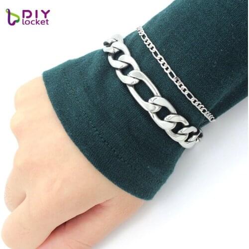 Diylocket Stainless Steel Bracelet Men Punk Figaro Chain Bracelet Men Stainless Steel Bracelets for Woman and Men 3-11mm width