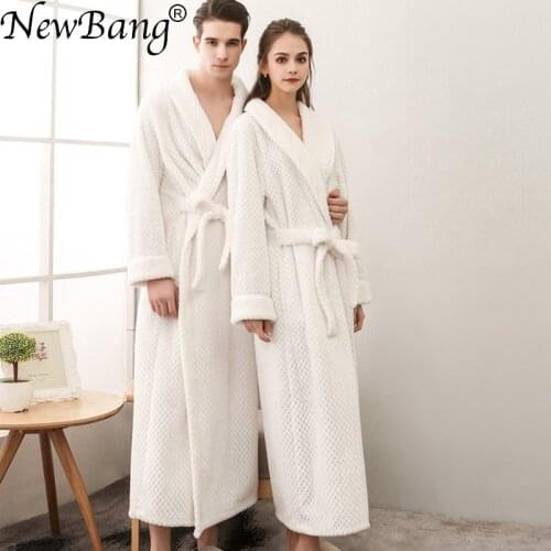 NewBang Brand Lovers Bathrobe Winter Extra Long Knitted Waffle Flannel Coral Fleece Bath Robe Thicken Nightgown Plus Home Wear