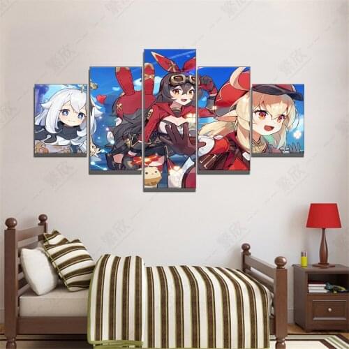Home Decor Various Modular Canvas Picture Flame Girl Amber Klee Genshin Impact Game Painting New Pattern Poster Wall Wholesale