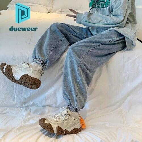 DUEWEER Mens Harem Jeans Spring Autumn Loose Tie Feet Trousers Streetwear Hip Hop Baggy Student Wide Leg Harajuku Denim Pants