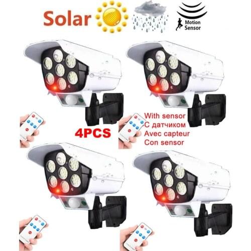 4pcs remote solar fake monitor dummy camera Lamp PIR Motion Sensor Outdoors Waterproof Garden Lights Emergency Security Light Wa