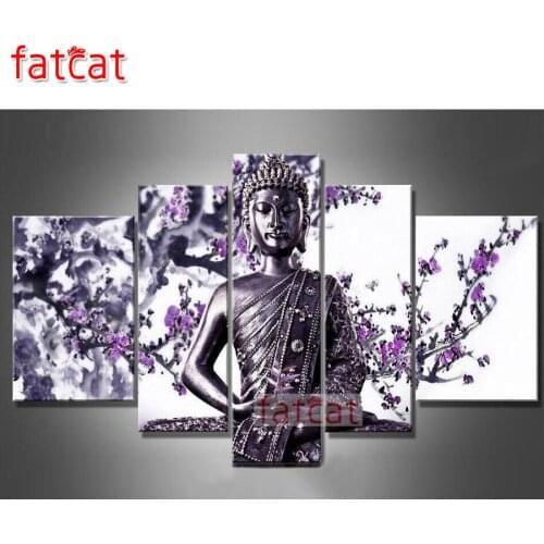 FATCAT Plum blossom buddha icon 5 Piece Diy Diamond Painting Full Square Round Drill Diamond Embroidery Sale Decoration AE2850