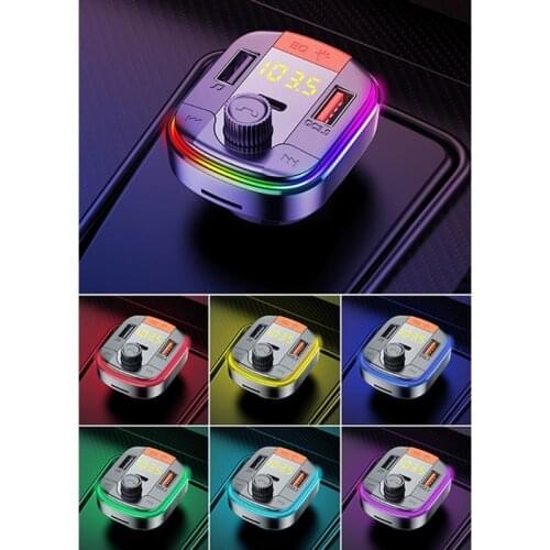 FM Transmitter Bluetooth Adapter Car Mp3 Player Colorful Hands-Free Call 2 USB Ports with PD QC 3.0 Car Fast Charging