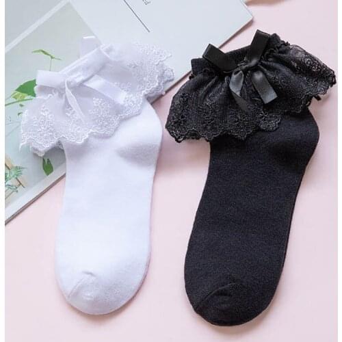 Cotton for Girl Women Nice Gift Lace Crew Socks Breathable Lolita Style Cute Pure Color 1Pair