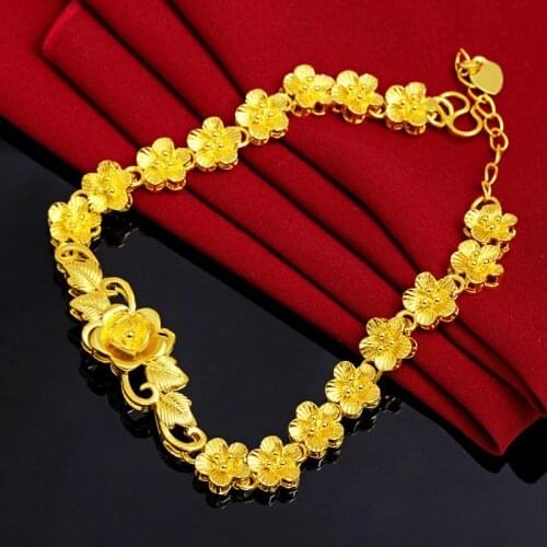 Fine Jewelry Women 18K Gold Bohemia Anniversary Chain & Link Bracelets Yellow Gold flower Resizable Luxury Charm Bracelet Women