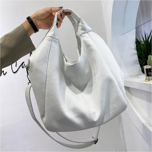 Quality Soft PU Crossbody Bag Casual Korean Female Tote Bags White Leather Women Half Moon Bags Large Capacity Hobo Shopper Bag