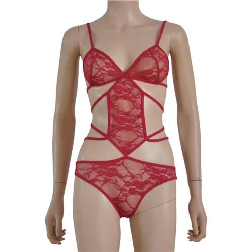 Red Womens Lingerie One Piece Lace 3/4 Cup With Back Two Closure Bras Exotic Apparel Bras & Briefs Brassiere For Sexy Clubwear