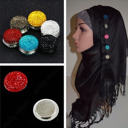 Magnetic Round Hijab Pin Headscarf Silk Shawl Hat Fashion Clasp Brooch Muslim Scarf Magnet Crystal Clips Clothing Accessories