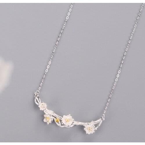 Real 925 Sterling Silver plum flower branches Pendant Necklaces Minimalist Fine Jewelry For Women Party Accessories