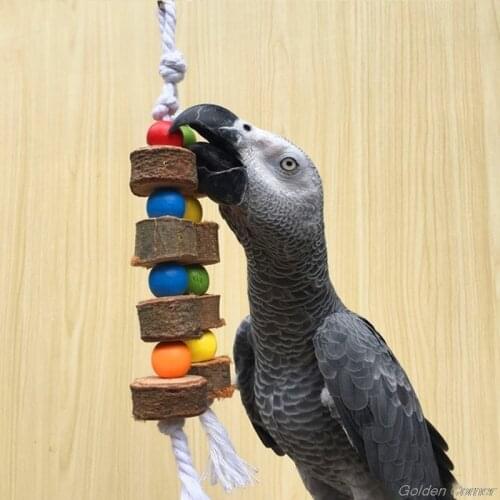 Natural Wooden Birds Parrot Colorful Toys Chew Bite Hanging Cage Balls Two Ropes F03 21 Dropshipping