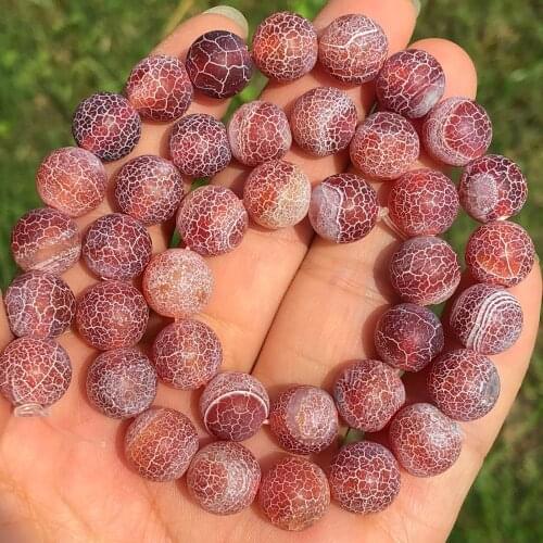 Natural Red Frost Cracked Dream Fire Agates Stone Round Loose Spacer Beads For Jewelry Making Handmade DIY Bracelet Necklace 15"