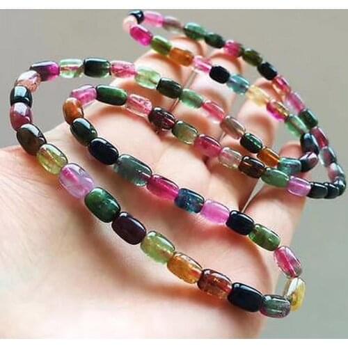 Natural Colorful Tourmaline Crystal Clear Barrel Beads Bracelet AAAAA 8x5mm For Lady Man Power Healing Stone Birthday Gift