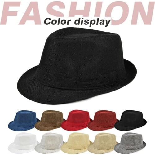 New Fashion Linen Short Sleeve Fedora Hat For Men British style gentleman Black Jazz Cap Women chapeu Panama fedoras