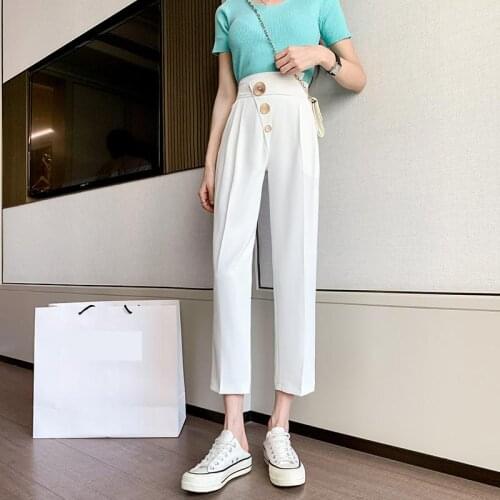 2021 New Irregular High Waist Casual Pants Button Straight Pant Suits For Women Slim Plus Size Trousers Work Wear Clothes