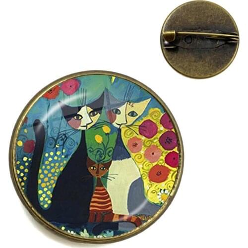 New Cartoon Colorful Cats Family Brooches Oil Painting Cat Handmade Buttons Pin Glass Badges for Bag Clothes Decoration Jewelry