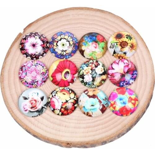 Onwear mixed round dome flower pattern photo flatback pendant glass cabochons 12mm 25mm diy jewelry findings