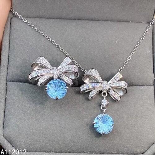KJJEAXCMY fine jewelry natural blue topaz 925 sterling silver noble girl new pendant necklace ring set support test with box
