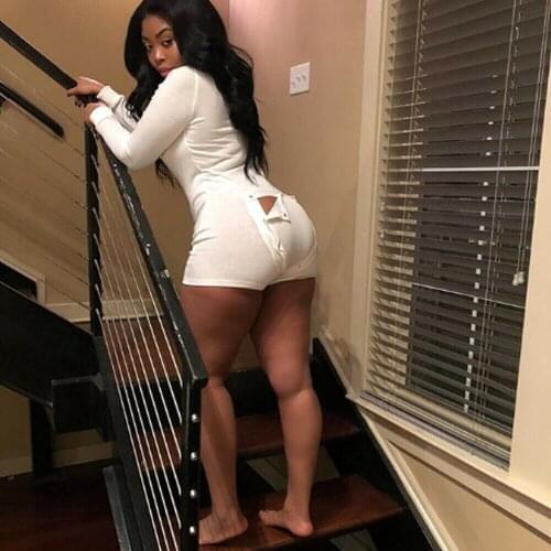 Sexy Women Ladies Bodycon Romper Jumpsuit Sleepwear Home Wear V-neck Boduycon Button Long Sleeve Leotard Playsuit Bodysuit