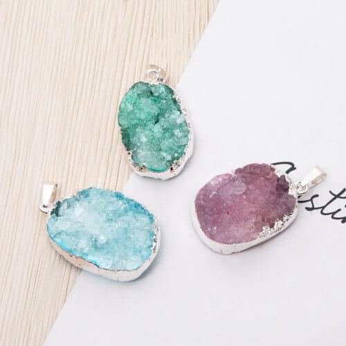 1pc Natural Crystal Pendant Crystal Druzy Pendant Handmade Gems Natural Stone Pendants Jewelry Making DIY Necklace