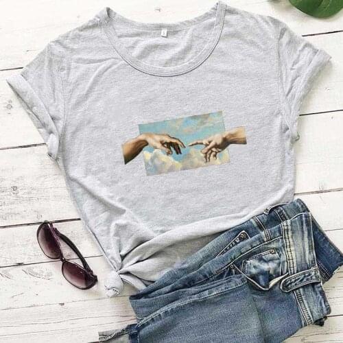 The Creation of Adam Hands colored T-Shirt funny graphic 100% Cotton grunge Fashion quote graphic unisex women tshirt top tee