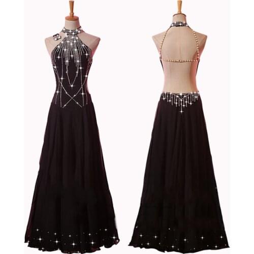 Rhinestone Ballroom Dress Competition Standard Dance Dress Prom Party Dress Women Girl Clothing Black Ballroom Dance Wear BI252