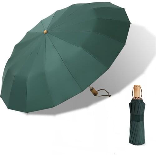 Vintage Umbrella 16 Bone Light Aluminum Alloy Rainy Solid Folding Windproof Large Umbrella Men Rain Women Gift Parasol