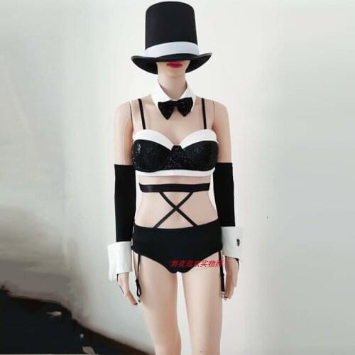Black Jazz Dance Clothing Female Singer Sexy Uniform Costume Nightclub Bra Hip Hop DJ Costumes WomenS Stage Outfits DWY4309