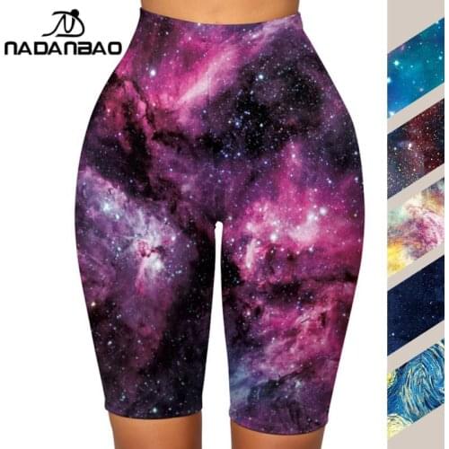 NADANBAO Van Gogh Starry Printed Leggings Female Clothing High Waist Seamless Fitness Pants Push Up Short Women Slim Leggings