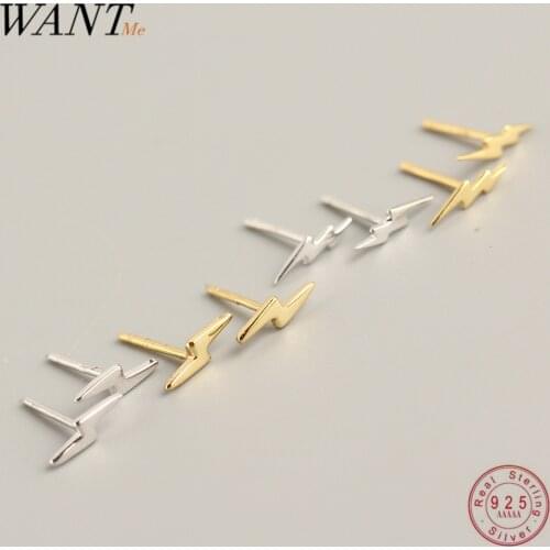 WANTME Genuine 100% 925 Sterling Silver Minimalist Mini Lightning Very Small Stud Earrings For Women Girls Personality Teen Gift