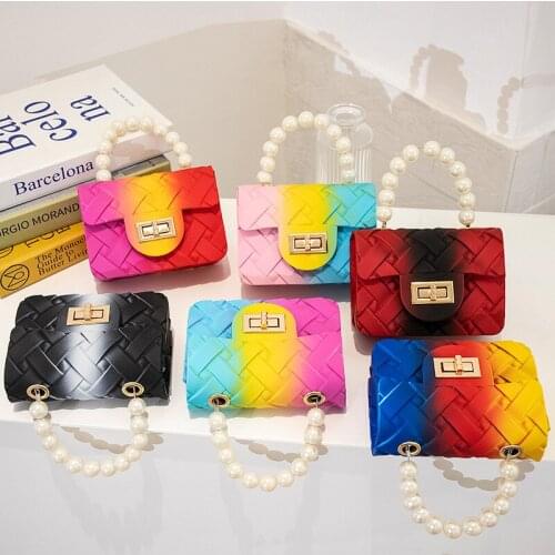 Womens Rainbow Purses and Handbags Woven PVC Crossbody Bags for Women Mini Coin Wallet Girls Jelly Purse Tote
