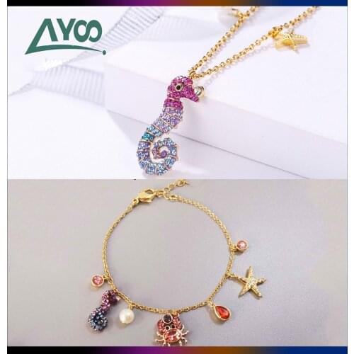 Fashion jewelry high quality SWA,Charm Marine Life Female Seahorse Crab Star Pendant Accessories size adjustable Bracelet Women