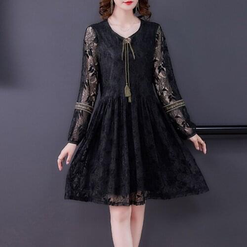 Women Black Lace Hook Flower Hollow Sexy Mini Dress Spring Autumn Korean Fashion Solid Dress 2021 Elegant Bodycon Party Vestidos