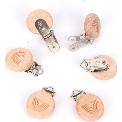 1pc Rainbow Wooden Pacifier Clip Beech Wood Baby Dummy Clips DIY Pacifier Chain F3ME