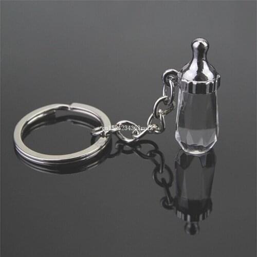 100pcs Crystal Feeding Bottle Keychain Crystal Pacifier Keychain Baby Christening Gift Mini Baby Shower Favors Free Shipping