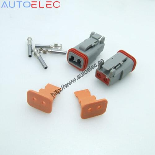 2 Pin AT06-2S Amphenol DT 2 Deutsch GRAY Female connector 1060-16-0122 u-barrel terminal Nickel HARLEY CATERPILLAR RACE CARS